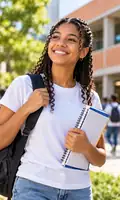 Estudante motivado e sorrindo