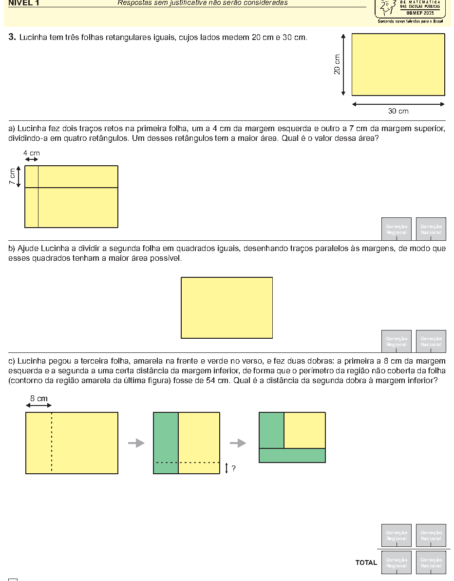 Reprodução da questão 03, OBMEP 2015, nível 1, página 4
