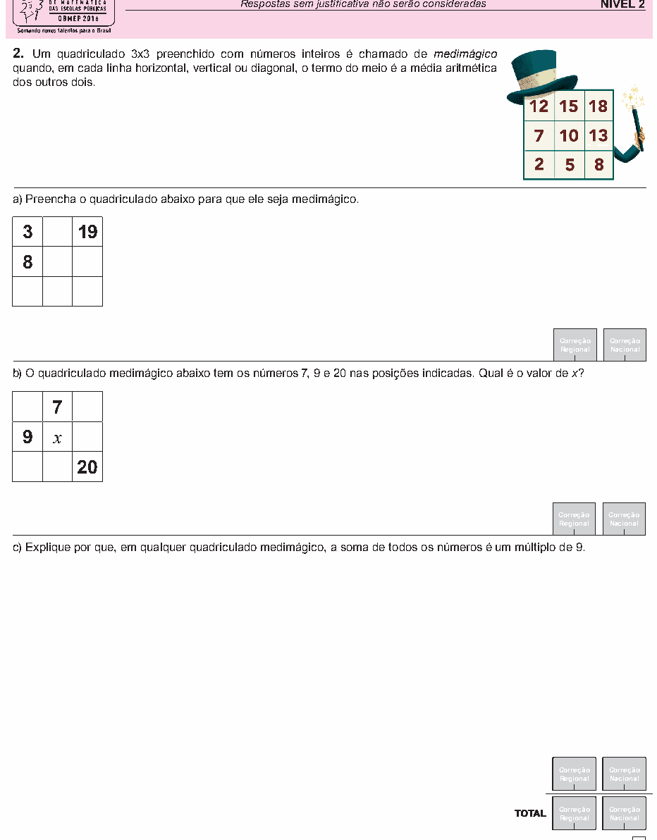 Reprodução da questão 02, OBMEP 2016, nível 2, página 3