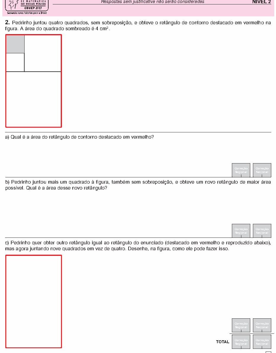 Reprodução da questão 02, OBMEP 2017, nível 2, página 3