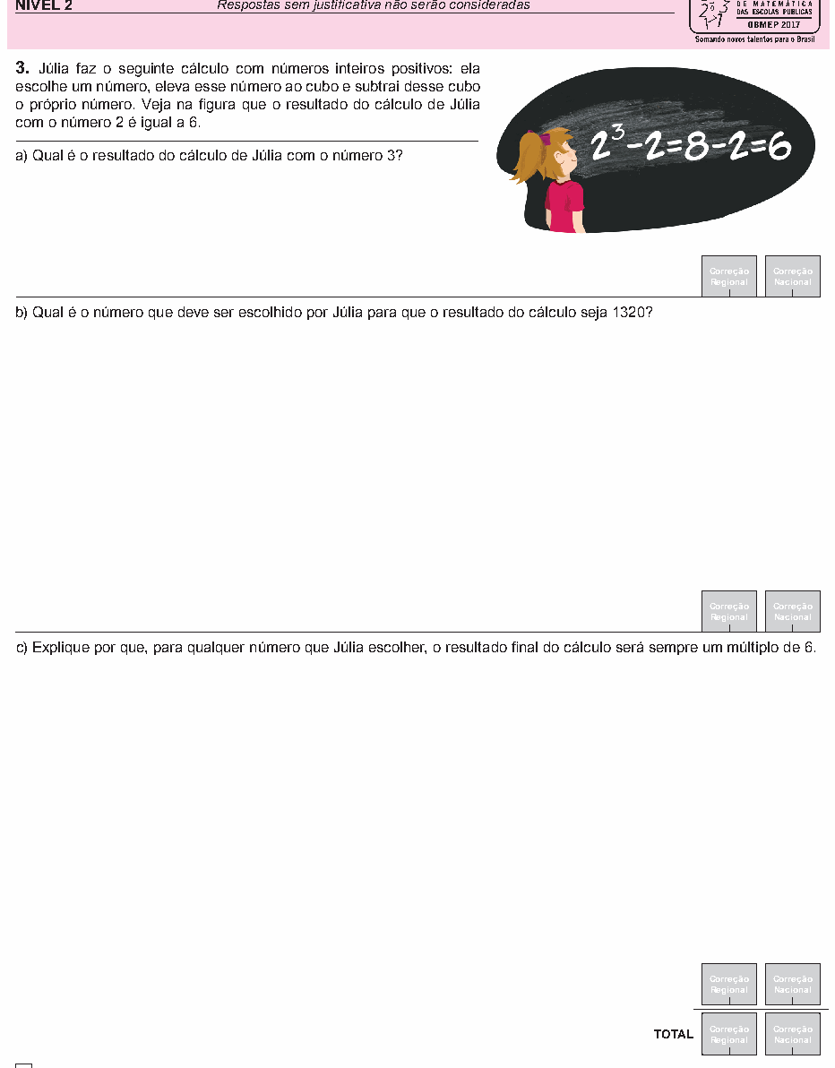 Reprodução da questão 03, OBMEP 2017, nível 2, página 4
