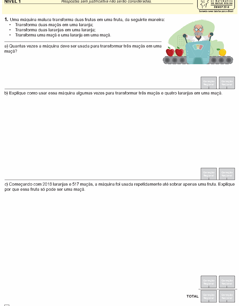 Reprodução da questão 01, OBMEP 2018, nível 1, página 2