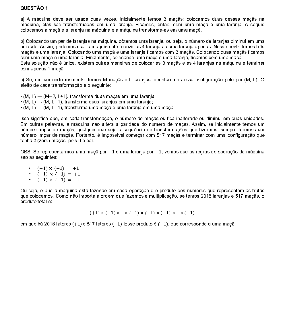 Reprodução da resolução 01, OBMEP 2018, nível 1, página 1