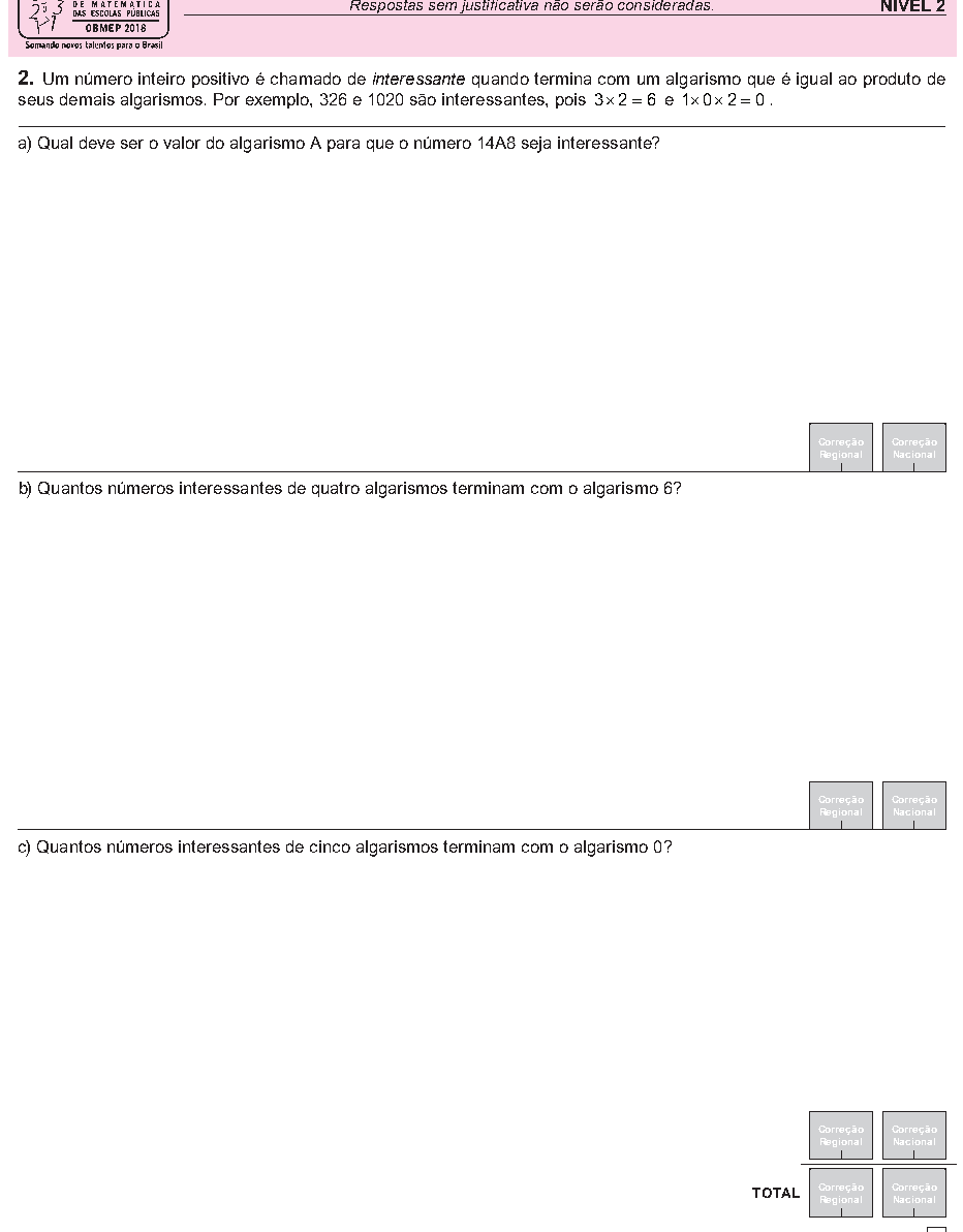 Reprodução da questão 02, OBMEP 2018, nível 2, página 3