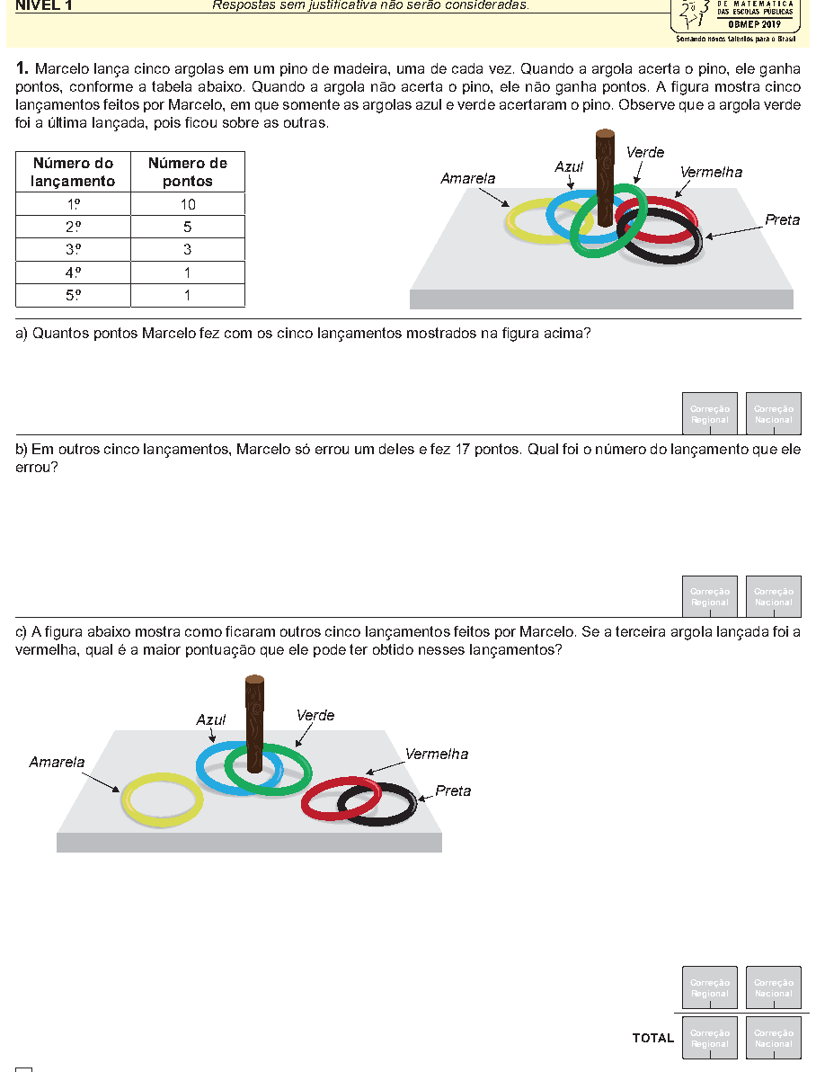 Reprodução da questão 01, OBMEP 2019, nível 1, página 2